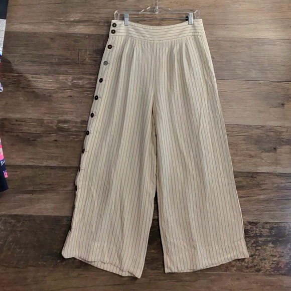 Anthropologie Pants - Anthropologie Striped Cream Wide-Leg Pants